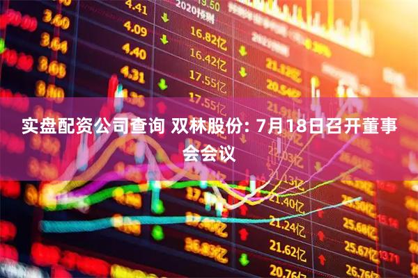 实盘配资公司查询 双林股份: 7月18日召开董事会会议